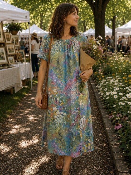 Sandy Gray Dresses & Skirts - Sandy Gray Vintage Floral Dress Canadian Made Monet Style Stretch Small Medium